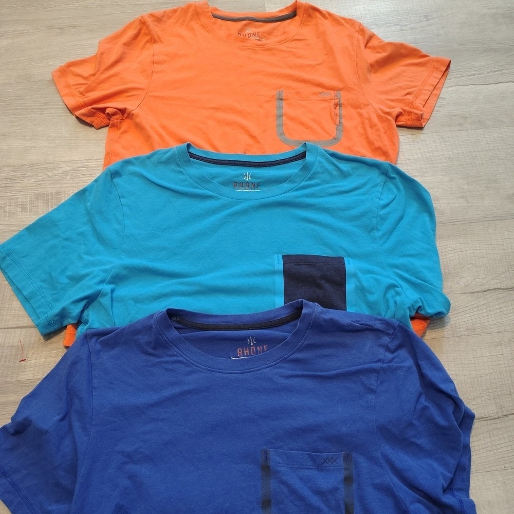 Mens Rhone T shirt Lot 3 Blue Orange Large Athleasure Gym Running Pocket‎ Basic